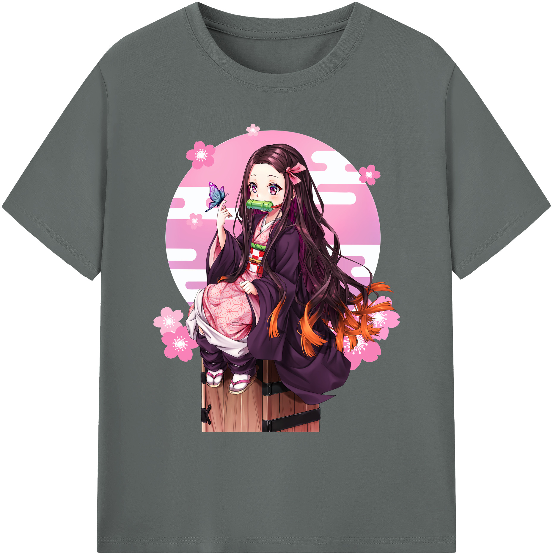 （画像用） 鬼滅の刃（きめつのやいば）竈門 禰󠄀豆子／かまど ねずこ Kamado Nezuko 綿100％ メンズ半袖Tシャツ｜肌触りやわらか＆通気性